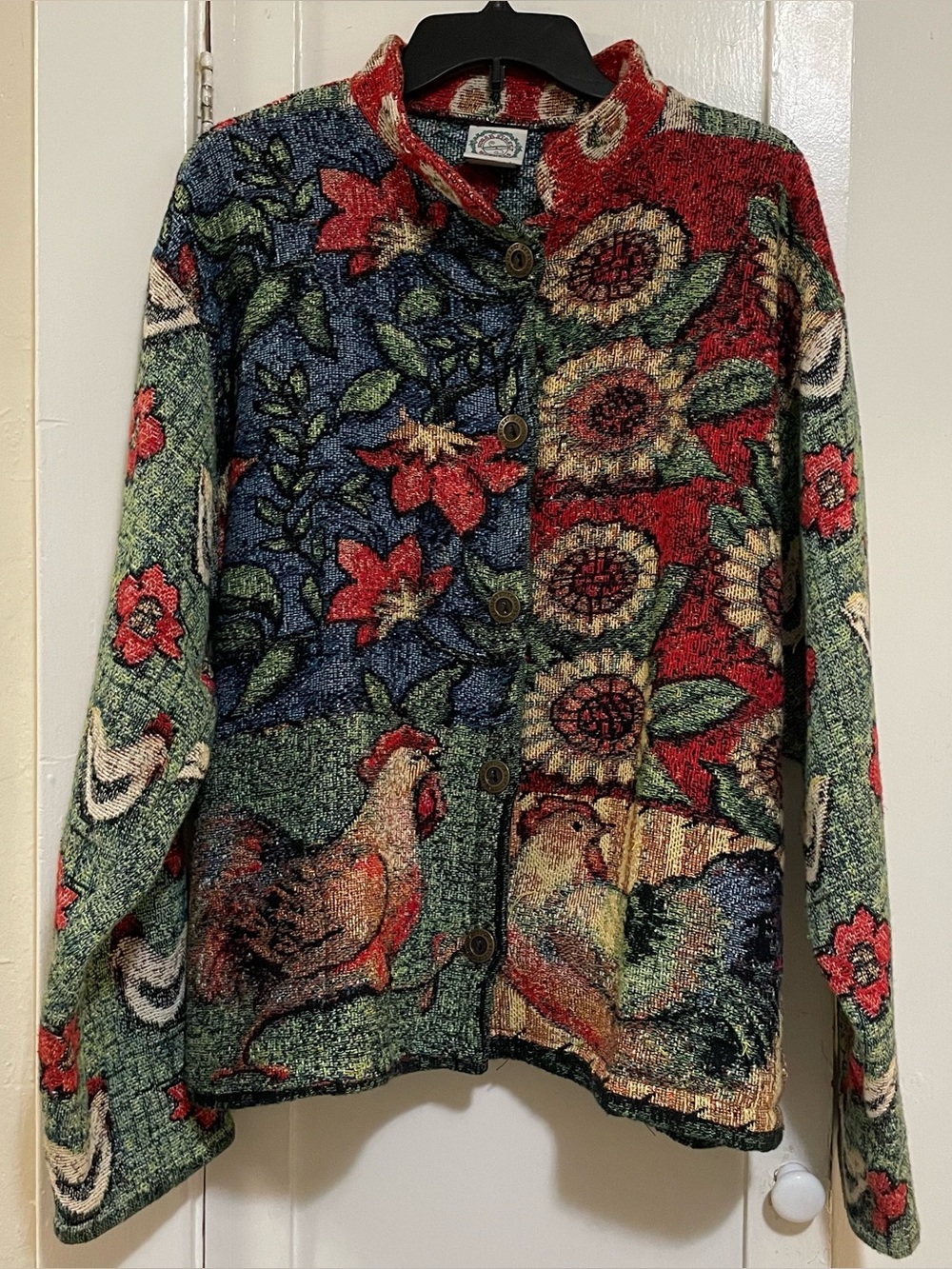 Sugar Street Weavers  floral and Rooster Button-Front  Jacket - Multicolor